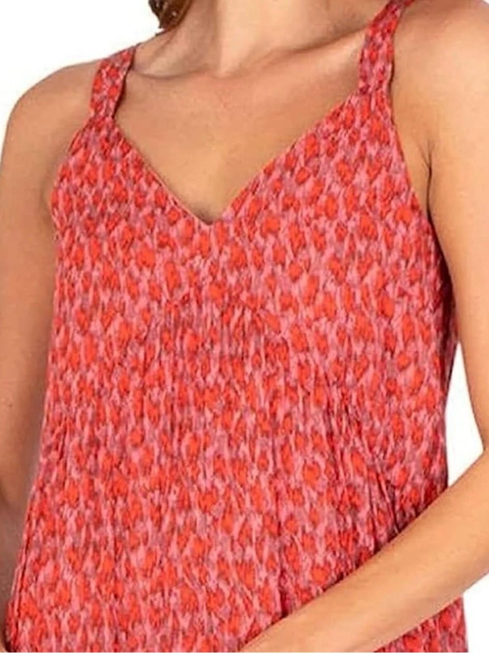Joie Bondi Tiered Maxi Dress Red Pink Coral Ikat 100% Cotton Size Large - Picture 2 of 10